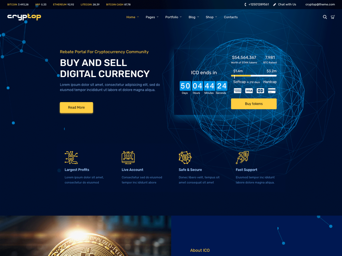 CrypTop - ICO Landing and CryptoCurrency WordPress