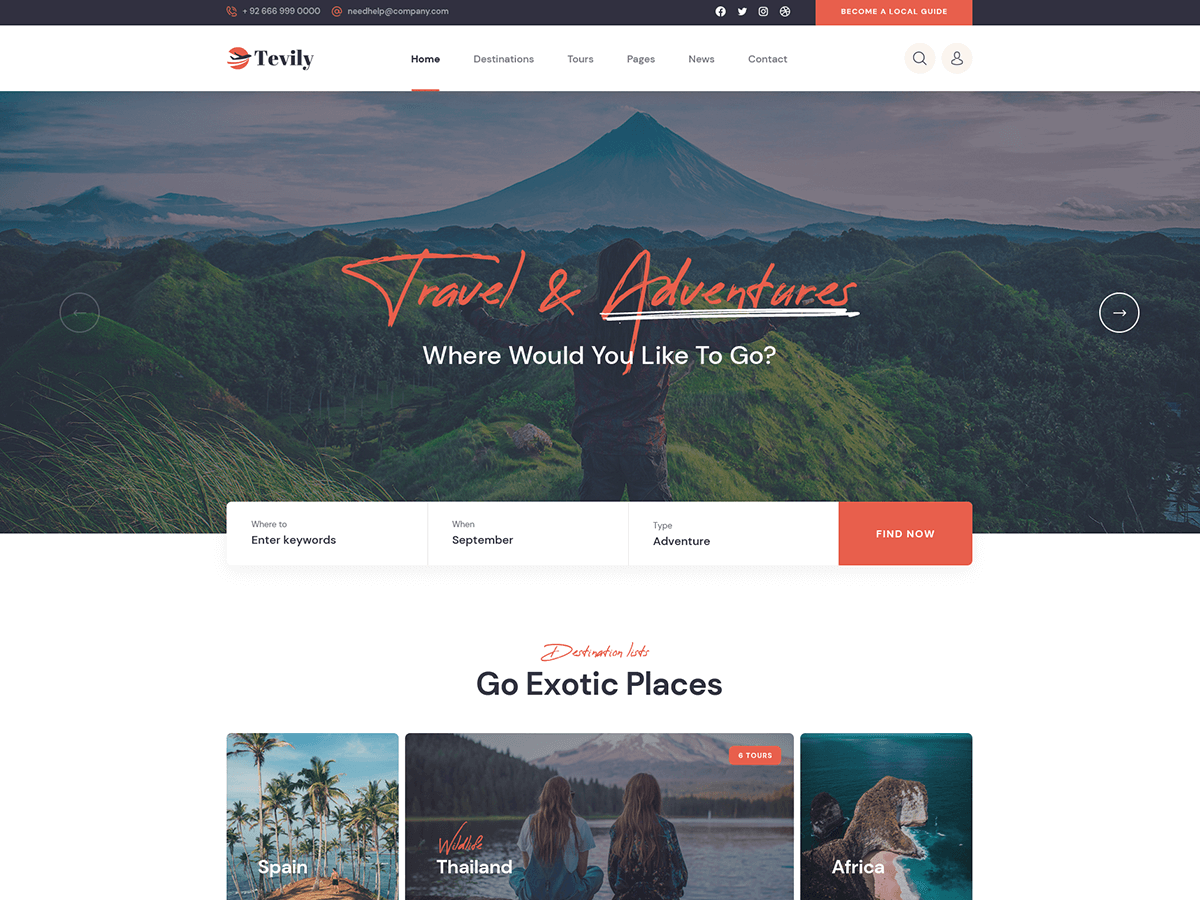Tevily - Travel & Tour Booking WordPress Theme