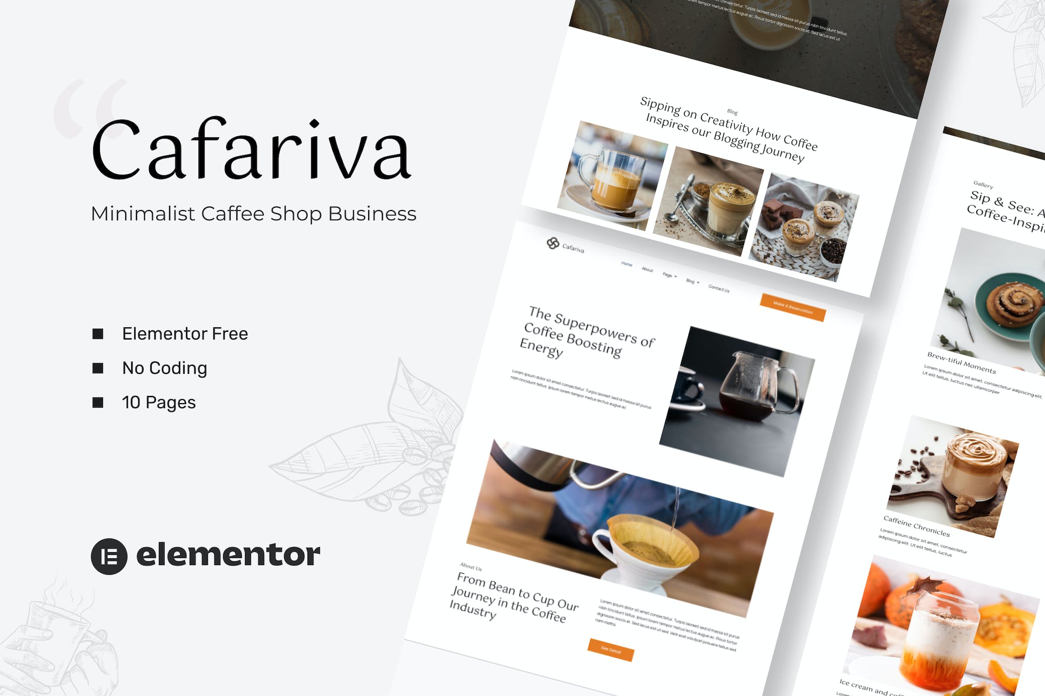 Cafariva - Minimalist Cafe &Coffee Elementor Template Kit