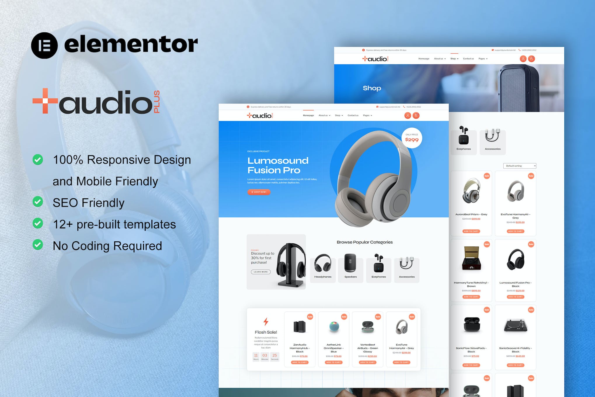 AudioPlus - Audio Store WooCommerce Elementor Template Kit