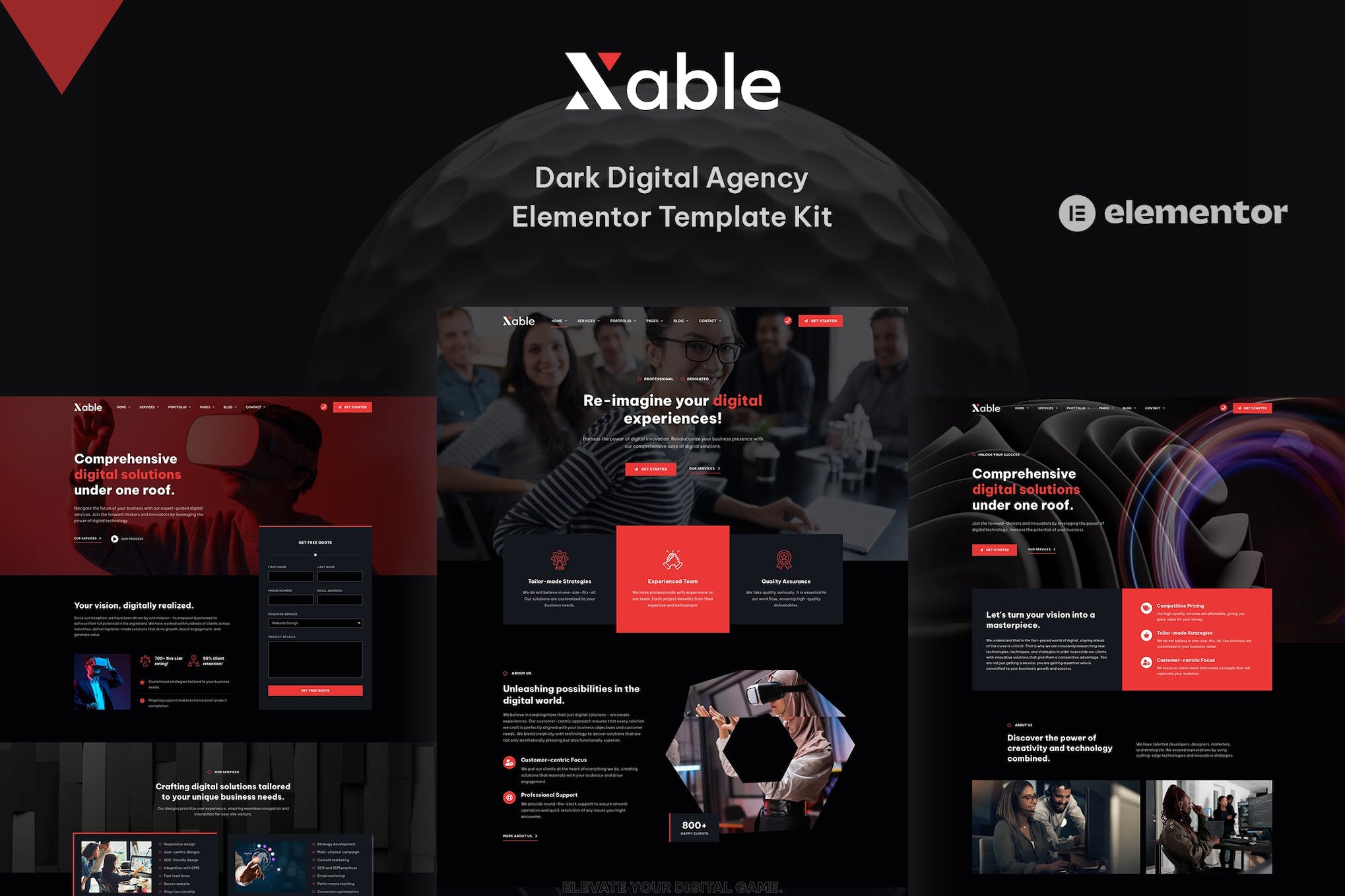Xable - Dark Digital Agency Elementor Pro Template Kit